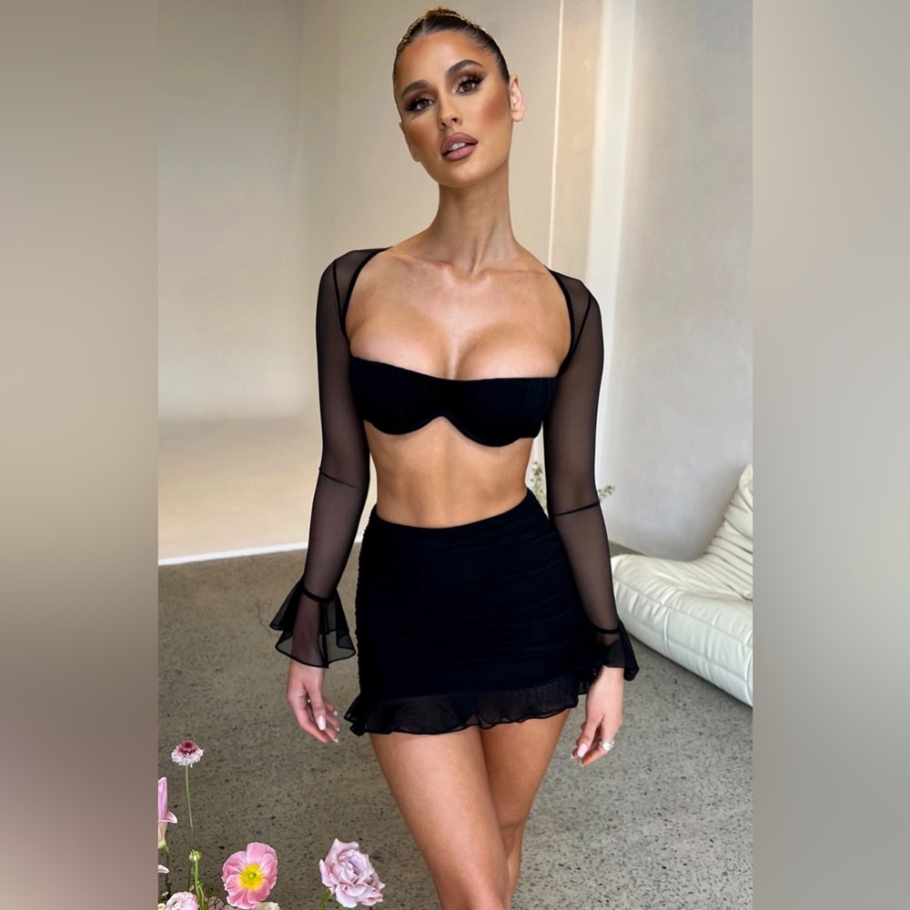 Sheer Long-Sleeve Black Crop Top